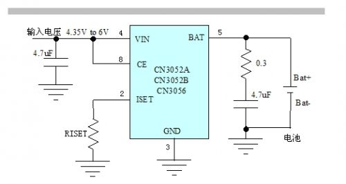 图  :cn3052a/cn3052b/cn3056的典型应用电路图