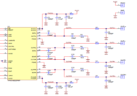 tpa3140 典型输出应用电路原理图
