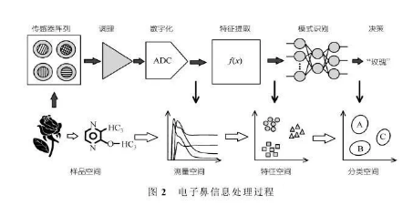 与生物嗅觉的结构和功能相比较,电子鼻气室内的气敏传感器阵列相当于