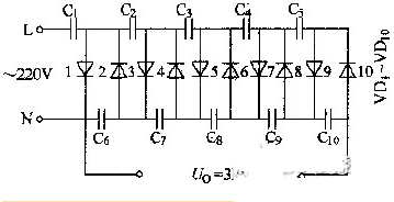 晶体二极管   电容十倍升压电路