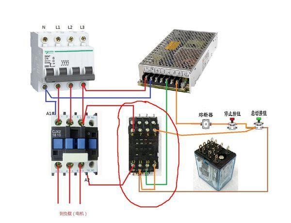 中间继电器控制交流接触器电路图