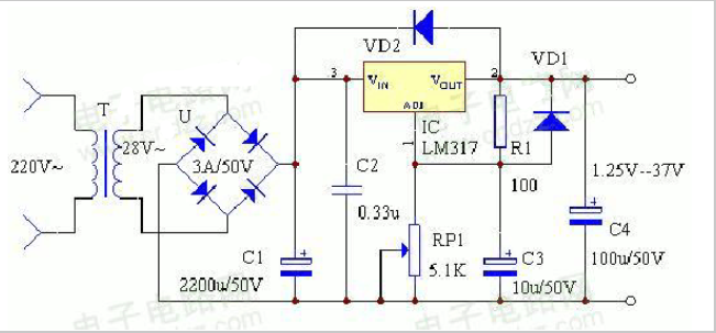 lm317可调稳压电源电路图