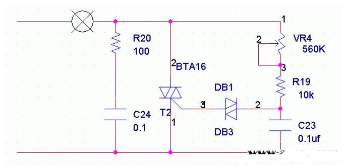 雙向可控硅的調光電路工作原理說明一接通電源,220v經過燈泡vr4 r19對