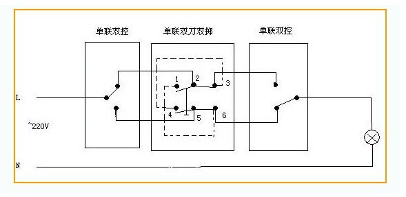 双刀双掷开关实物接线图