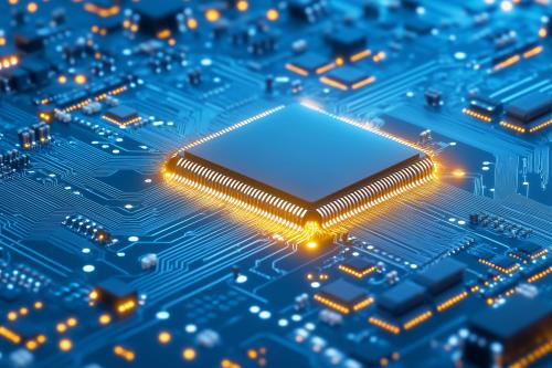 closeup-view-microprocessor-circuit-board-with-illuminated-connections-pathways